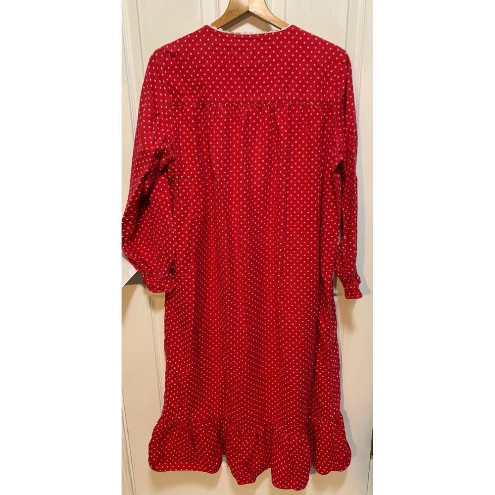 Vintage Granny Red PolkaDot Nightgown Long Sleeve Ruffle Hem Smocked Neckline 1X - Picture 7 of 9